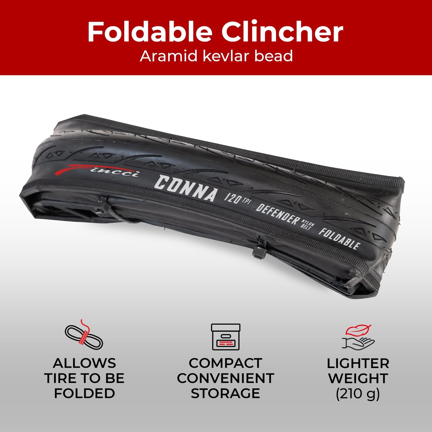 Fincci Racing Bike Tyres 700x25c - Pair Foldable Slick Tires Conna 28 inch, 25-622 with 1mm Nylon Protection 120 TPI - Pack of 2 for Folding, Race,
