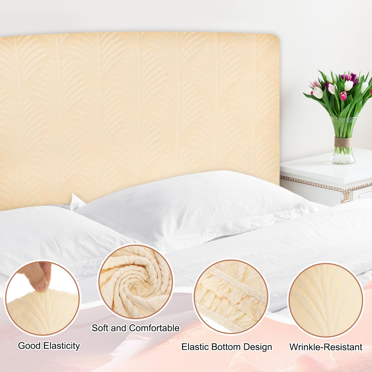 sourcing map Bed Headboard Slipcover, 150cm Jacquard Fabric Stretch Protector Covers, Dustproof Cover for Queen Size Headboard Bedroom Decor, Beige