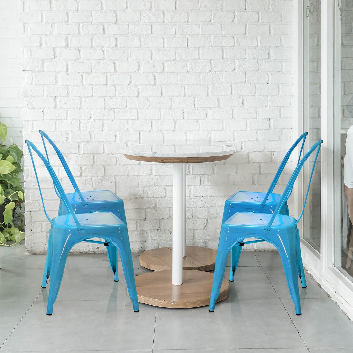 hjh OFFICE Vantaggio Comfort 645024 Bistro Chair Metal Light Blue Industrial Design Stackable