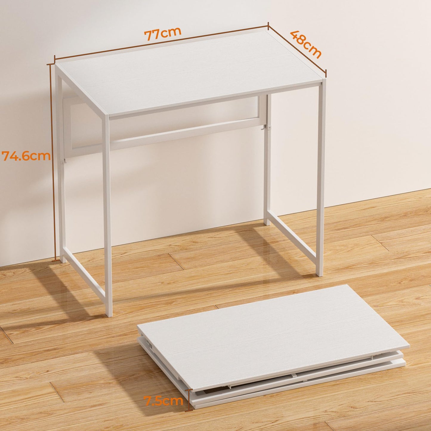 GreenForest Folding Desk 80cm No Assembly Required for Small Space, White