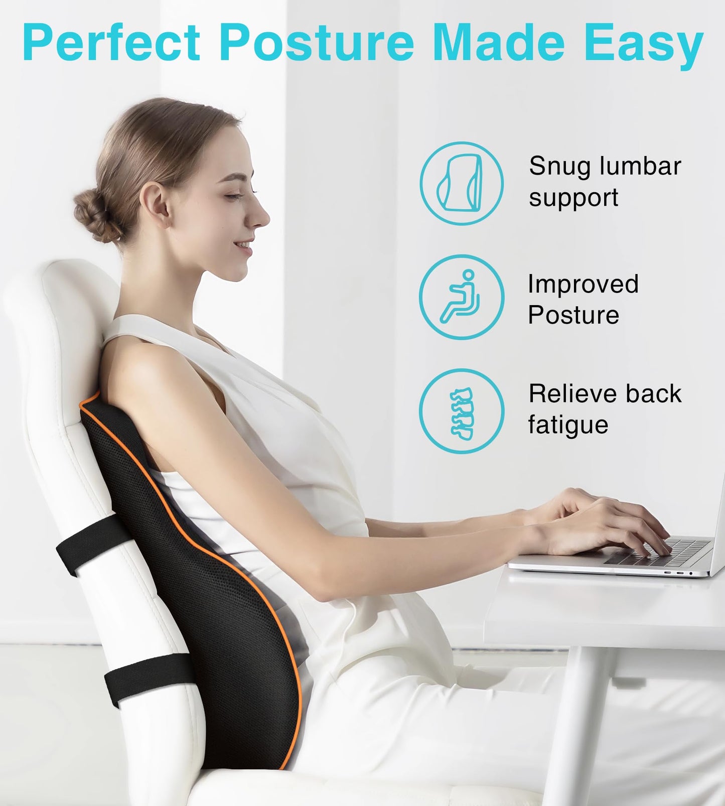 POOTACK Lumbar Support Cushion  Ergonomic Memory Foam Back Pillow for Pain Relief, Lumbar Support for Office Chair, Car Seat, Gaming Chair & Recliner