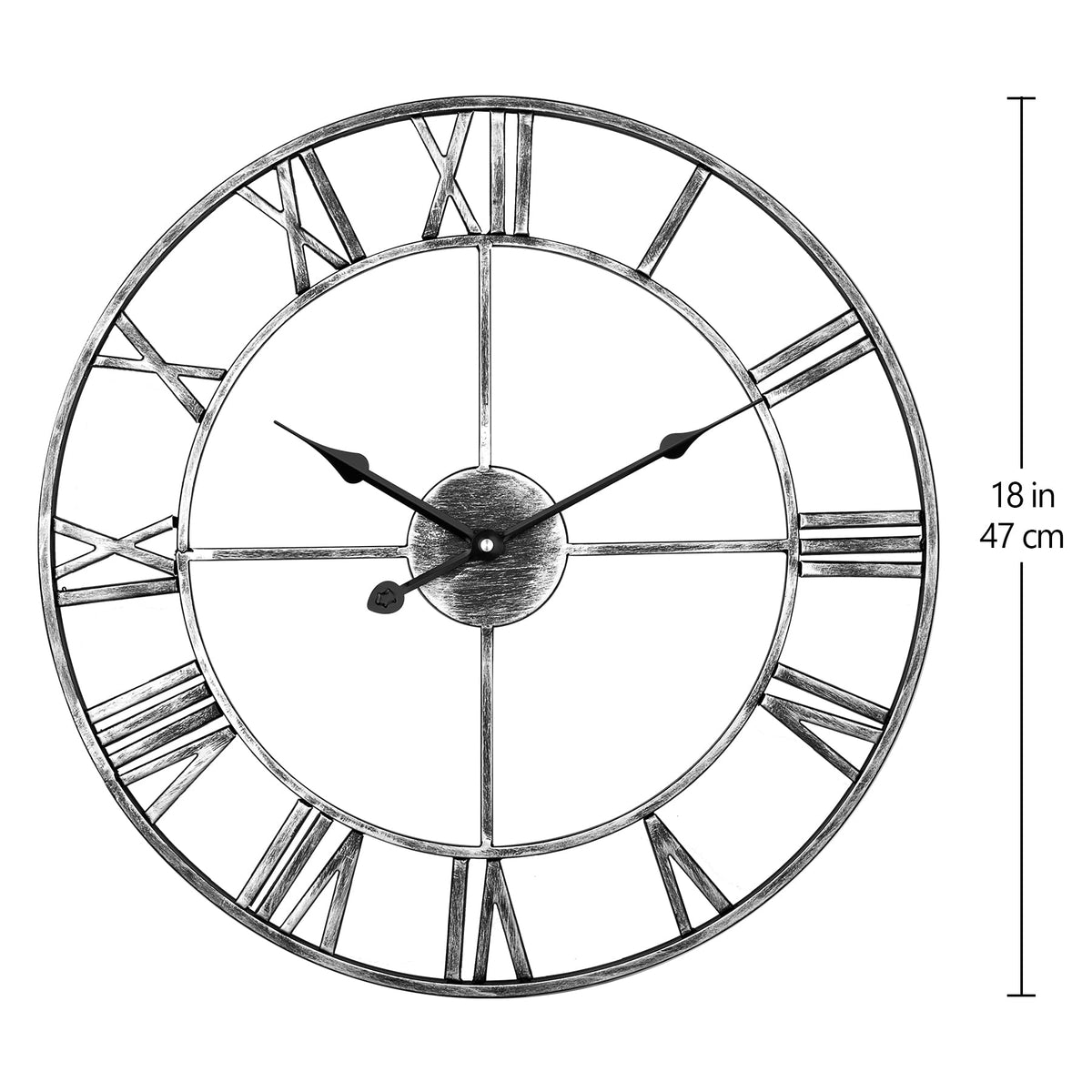 LENAUQ Silent Metal Skeleton Wall Clock, 47cm European Farmhouse Vintage Clock with Roman Numeral, Non-Ticking Battery Operated Hanging Wall Clock for