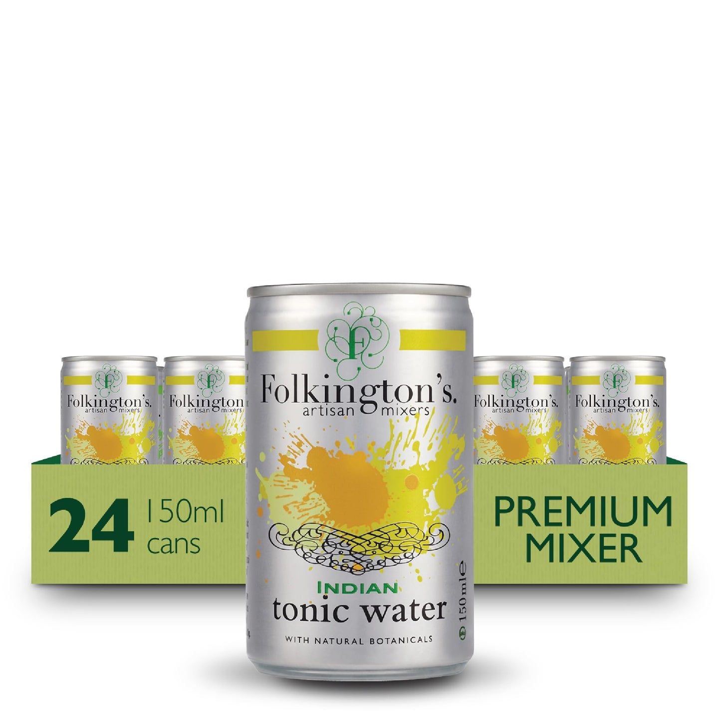 Folkington's Tonic Water, Indian Tonic, 24 Cans, Mix with Gin Botanicals, Artisan Botanical Mixer, Fridge Pack 3 x 8 x 150ml (24 Cans Total)
