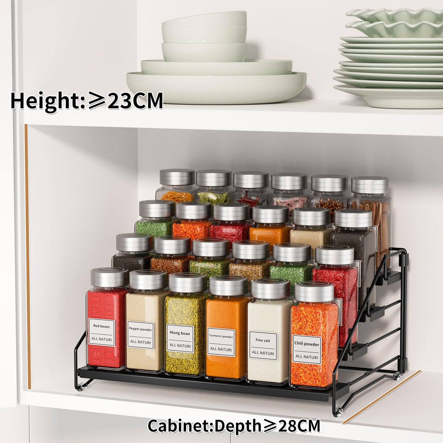 ZDDLOINP 4-Tier Spice Rack for Inside Cupboard, Kitchen Countertop Spice Rack, Depth Adjustable Spice Racks Organiser for Counter, Cupboard, Pantry