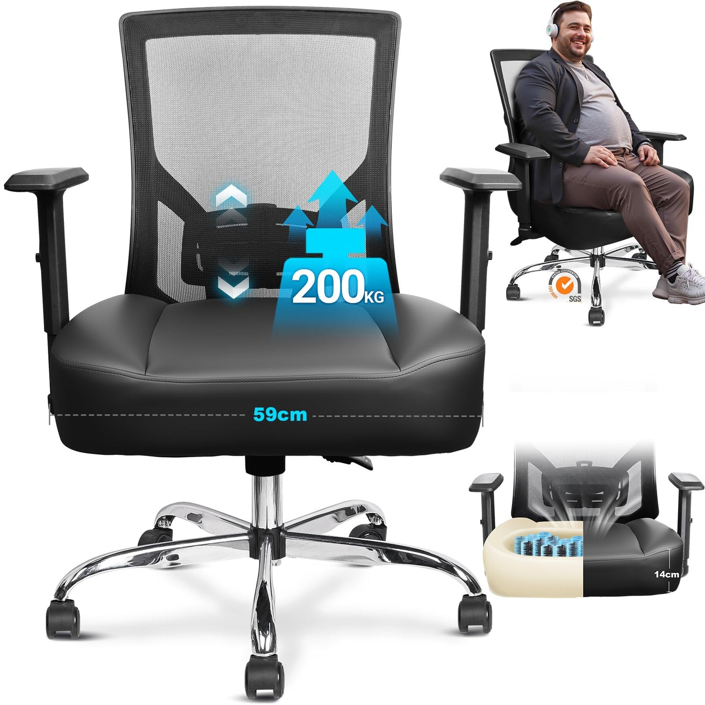 MELOKEA 440LBS/200KG Heavy Duty Ergonomic Office Chair