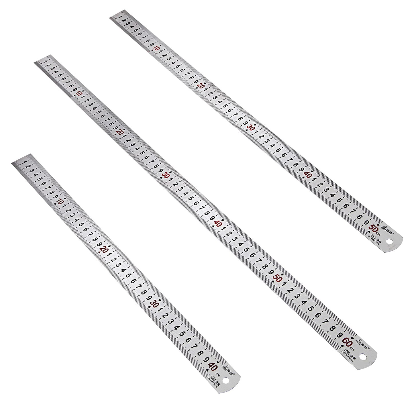 Siumir Metal Rulers 3Pcs, 40/50/60cm (16/20/24in) Dual Side Precision Long Stainless Steel Ruler Kit Straight Edge Measuring Tool for Office