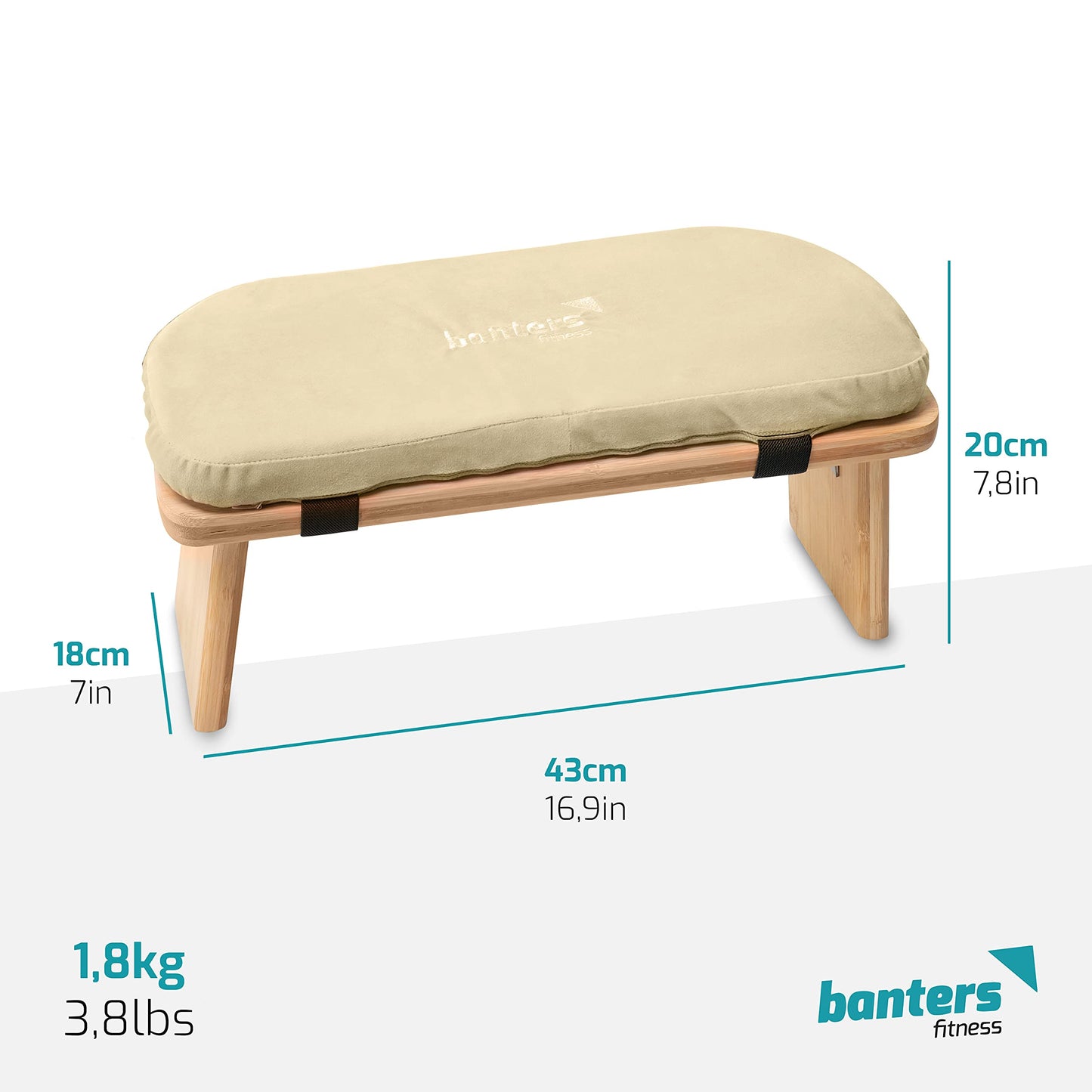 banters Meditation Bench Foldable - Made of solid Bamboo - Portable Kneeling stool with Cushion, Beige