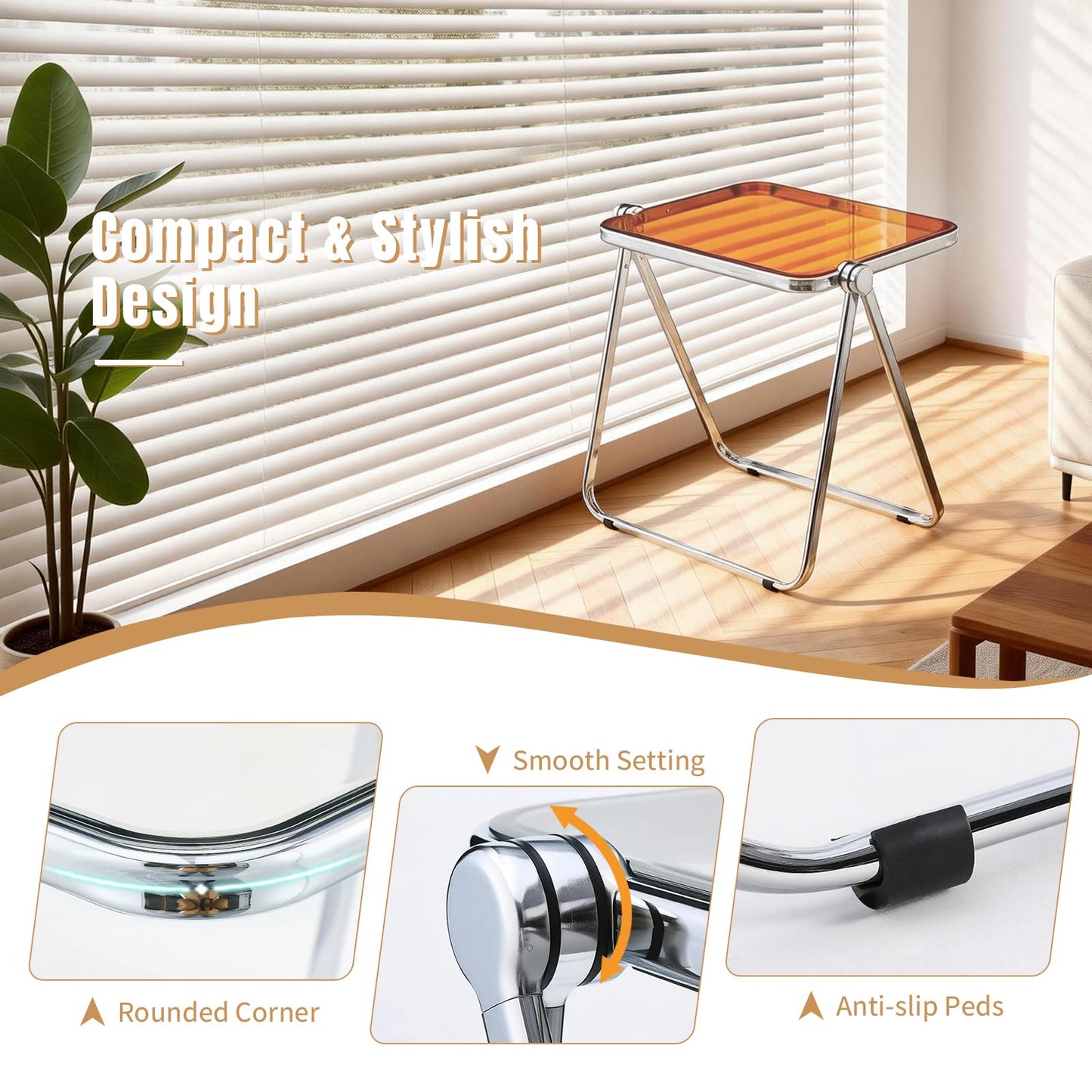TAO ONE Acrylic Folding Table TV Tray Small Side Table - White