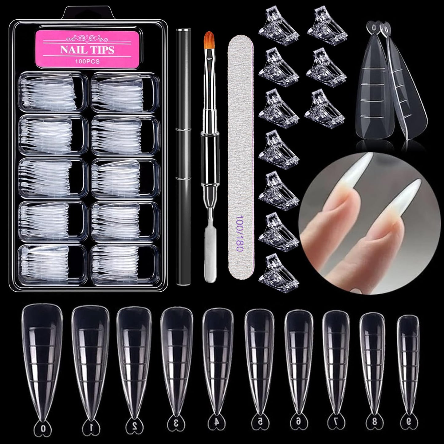 Esshogo Dual Shapes for Nails, 100 Pieces Dual Nail Forms Set, Stiletto Tips for Nails, Nail Tips, Dual Tips Nails, Nail Extension, with Dual-Ended