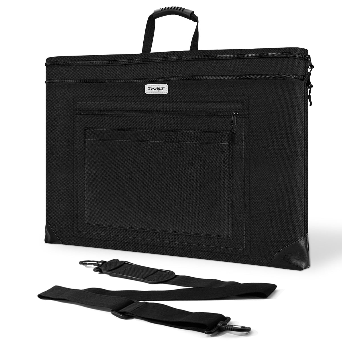 JusArt Art Portfolio Bag, Lightweight Folder Case with Adjustable Shoulder Strap, Leather Corners, Waterproof for Artists and Students