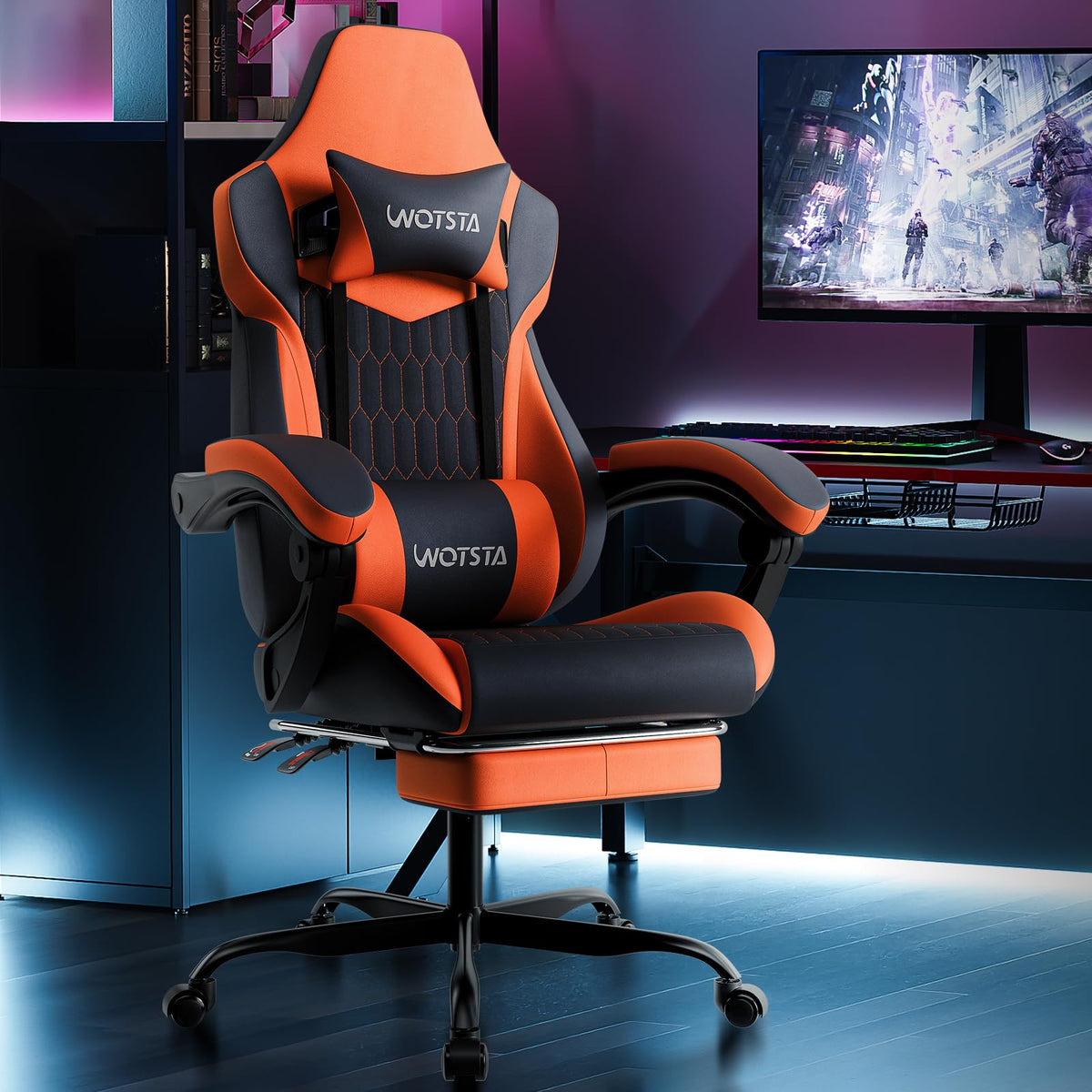 WOTSTA Gaming Chair, Ergonomic Gaming Chair with Footrest and Lumbar Support, Computer Chairs