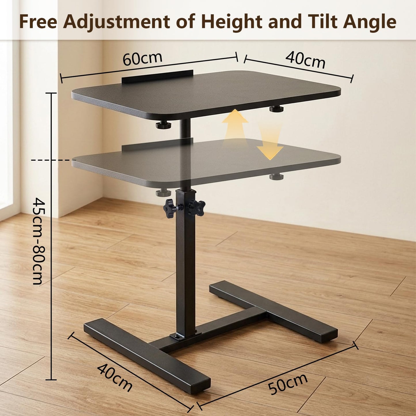 Simcat C Shaped Side Table Adjustable Height,360°Swivel Overbed Table, Top Tilting Laptop Stand Tray Tables with Wheels