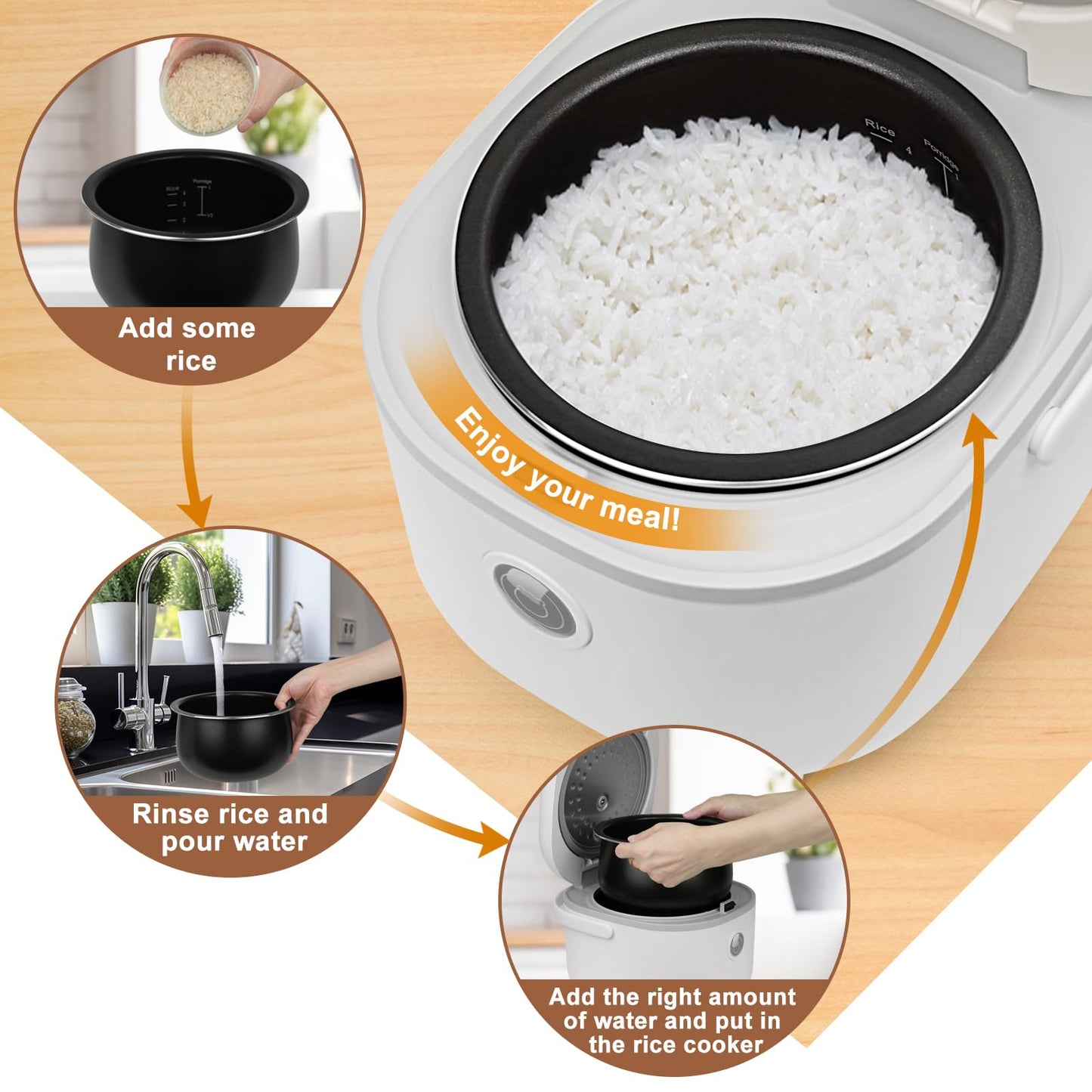 Bear 6 Multifunctional 4 Cups(Uncooked) Rice Cooker with Steamer for 1-4 People, Perfect for White/Brown Rice, Porridge, and Soup, White Rice Cooker