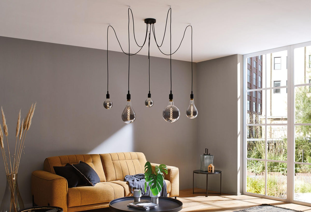Paulmann 50389 Ketil Neordic Pendant luminaire 5-lamp Sputnik max. 5x20 watts Pendant lamp Black Ceiling lamp Silicone, Metal Pendant luminaire E27