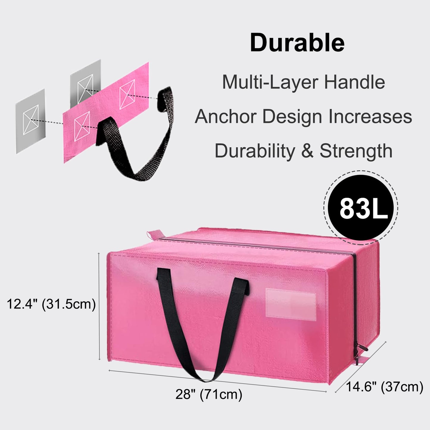 SANNAX 6 Pack 83L Pink Moving Bags, Foldable Storage Bags with Double Zips
