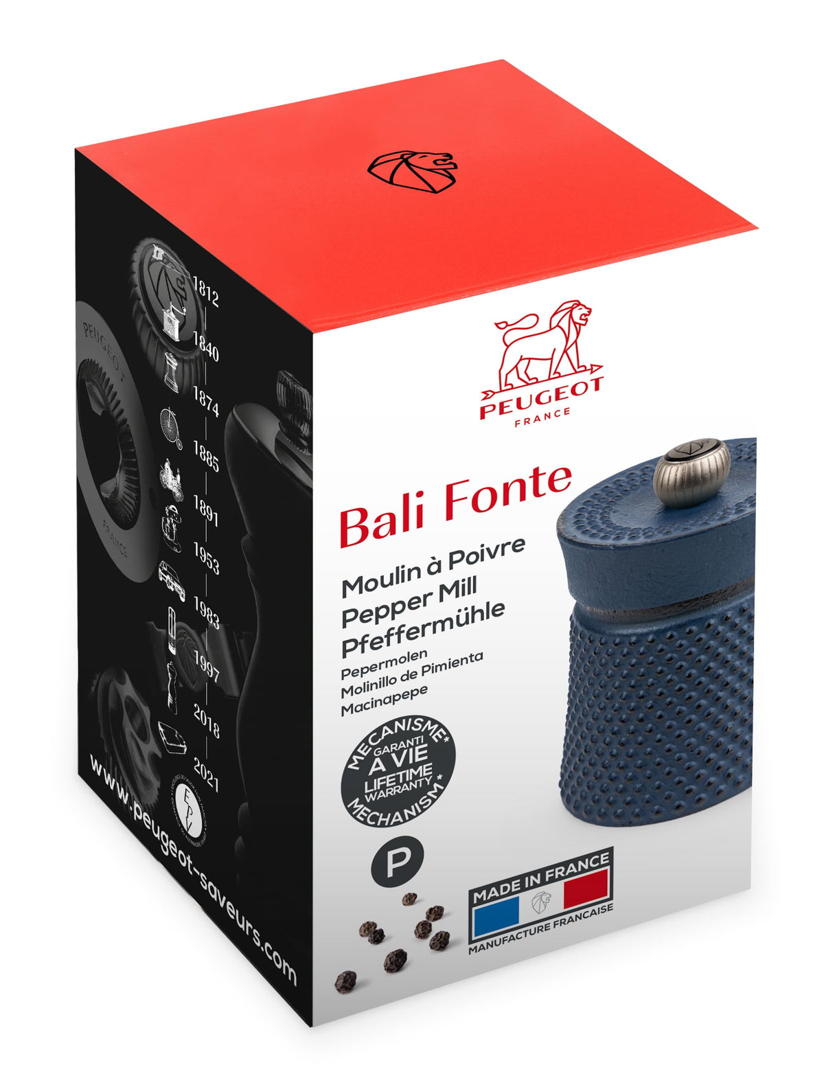 PEUGEOT - Bali 8 cm Pepper Mill - Classic Grind System - Cast Iron - Lifetime Guaranteed Mechanism - Made in France - Blue Colour