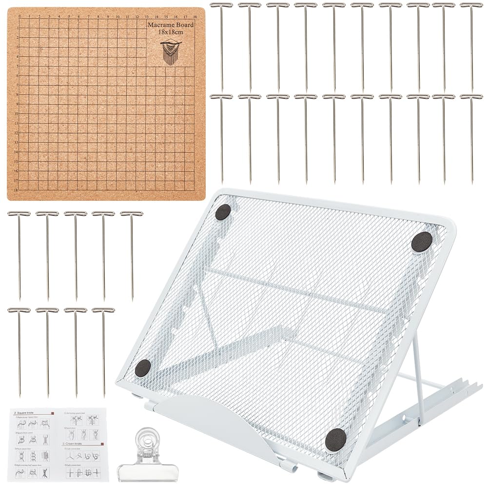 FREEBLOSS 18x18cm Macrame Board Set Macrame Board and Pins with Adjustable Stand Macrame Tool Supplies Braiding Craft Helper Board for Macrame and