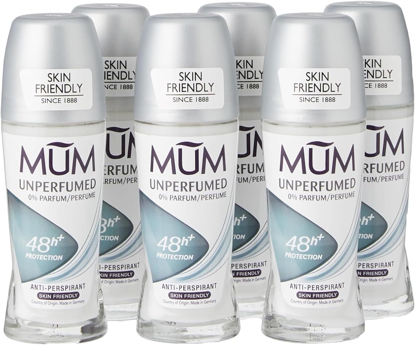 Mum Unperfumed Roll On Deodorant, 48 Hours Plus Protection, Alcohol Free Womens Mens Deodorant, Anti-Perspirant, Vegan, Sustainable Glass Bottle,