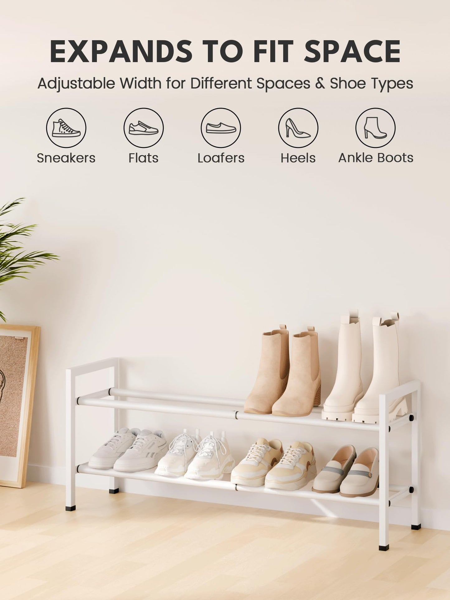 Bumusty 2 Tier Expandable Shoe Rack, White