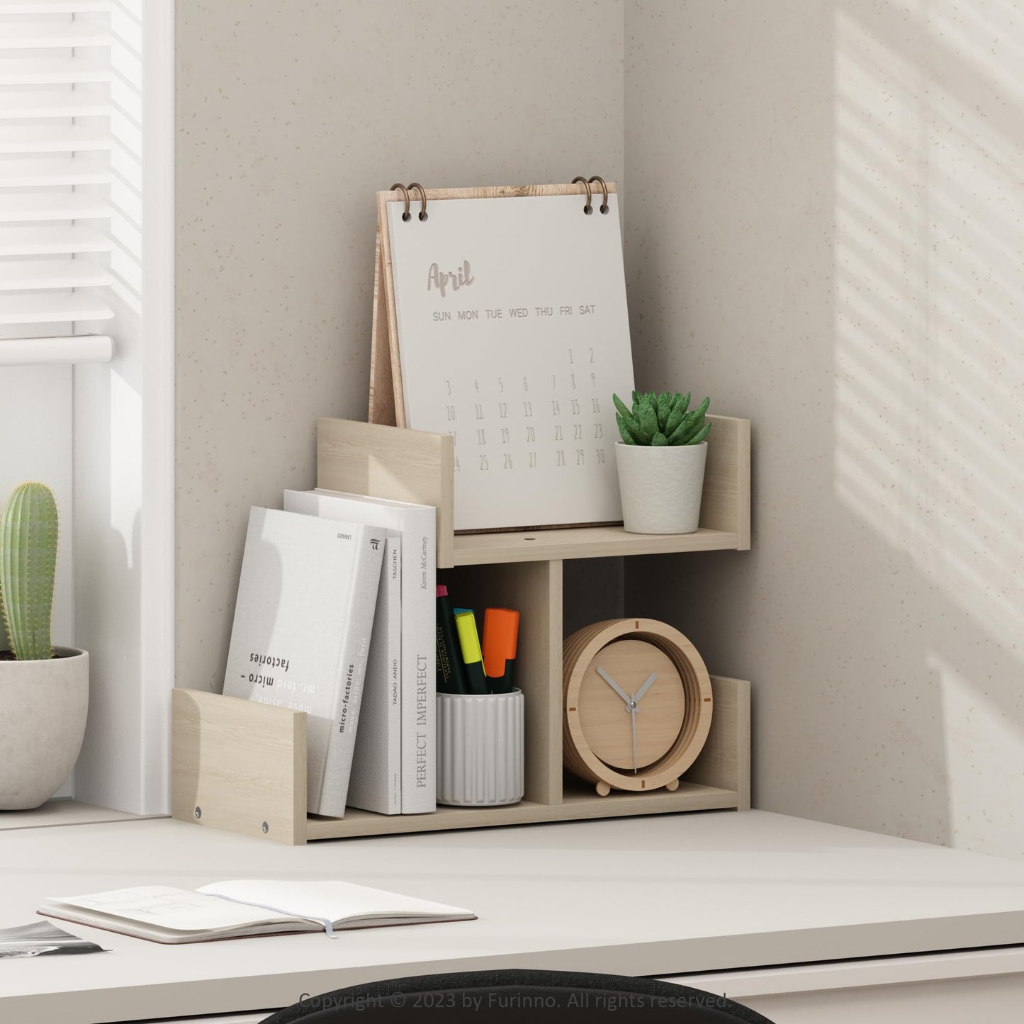 Furinno Desktop Storage Organizer, Engineered Wood, Bauhaus Oak, 3 compartments
