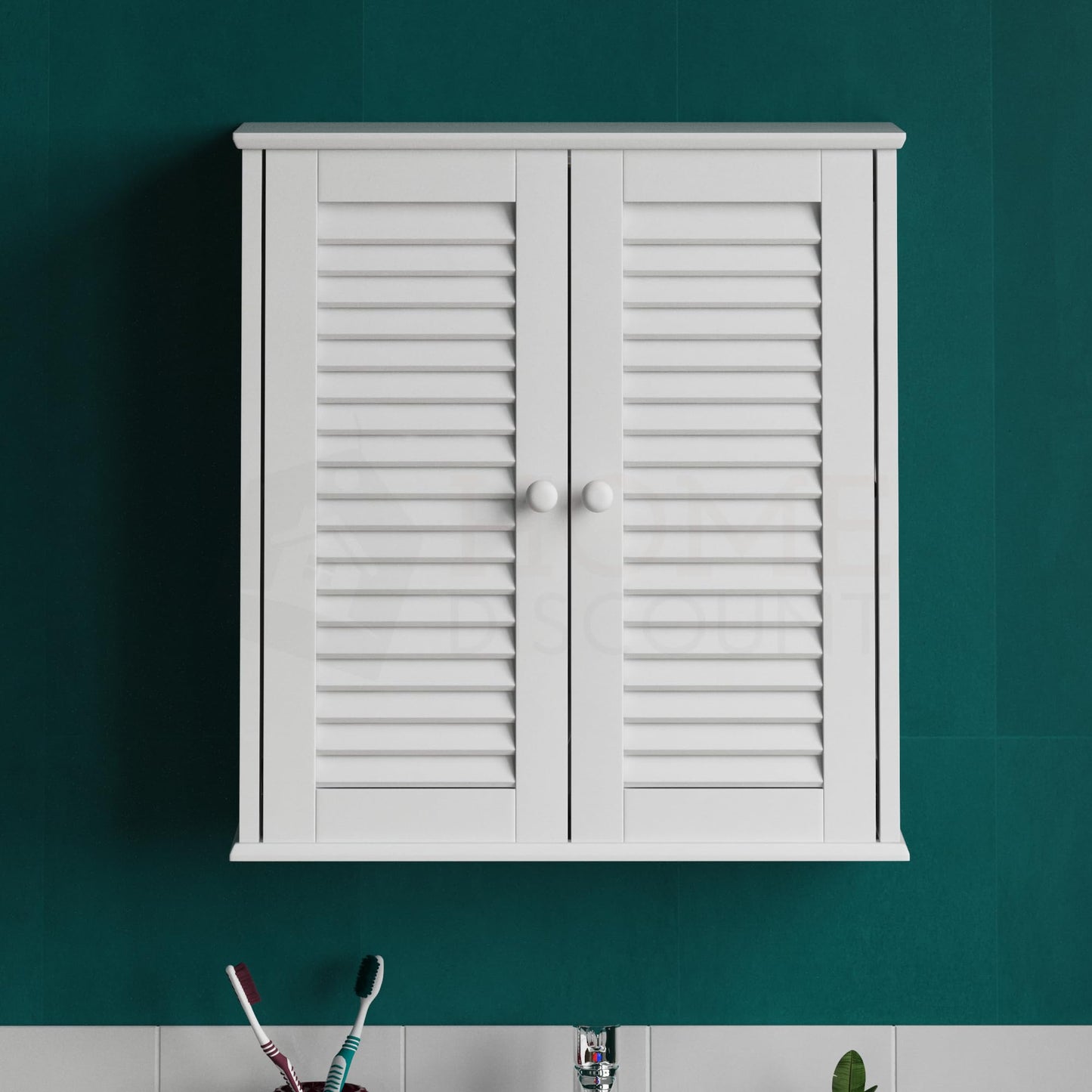 Bath Vida Bathroom Cabinet Double Door Shutter Wall Mounted Storage Shelf, White