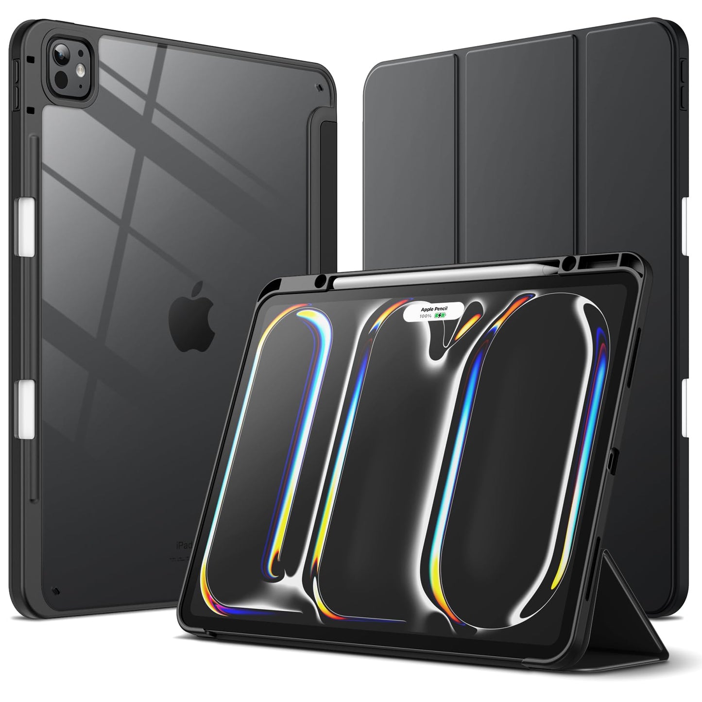 JETech Case for iPad Pro 13-Inch M5/M4 (2025/2024) with Pencil Holder, Clear Transparent Back Shell Slim Stand Shockproof Tablet Cover, Auto