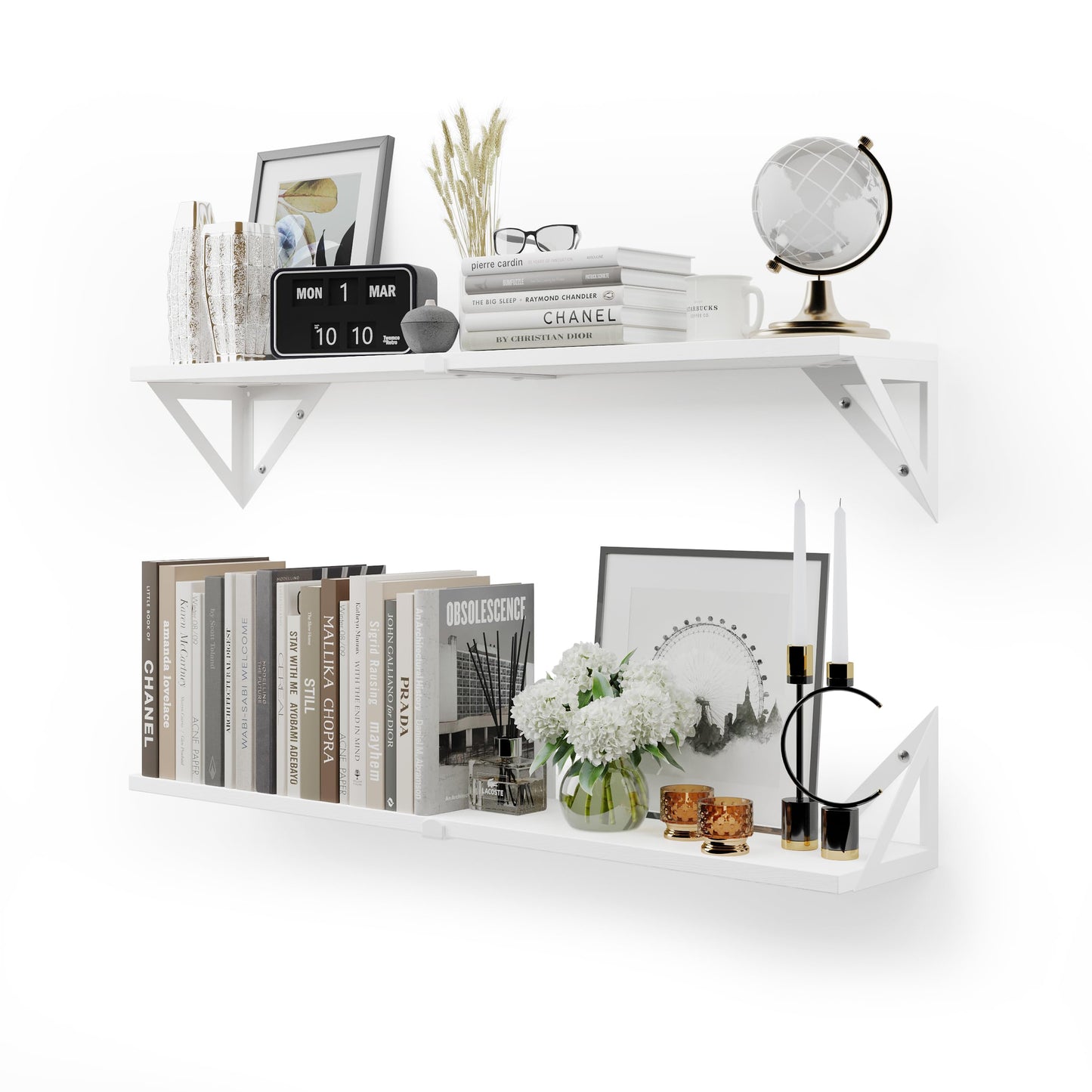 CASSA Wall Mounted Floating Book Shelves for Wall Set of 3, Shelf Bookshelf for Bedroom Living Room Office Bathroom Kitchen Rustic Wood with Metal