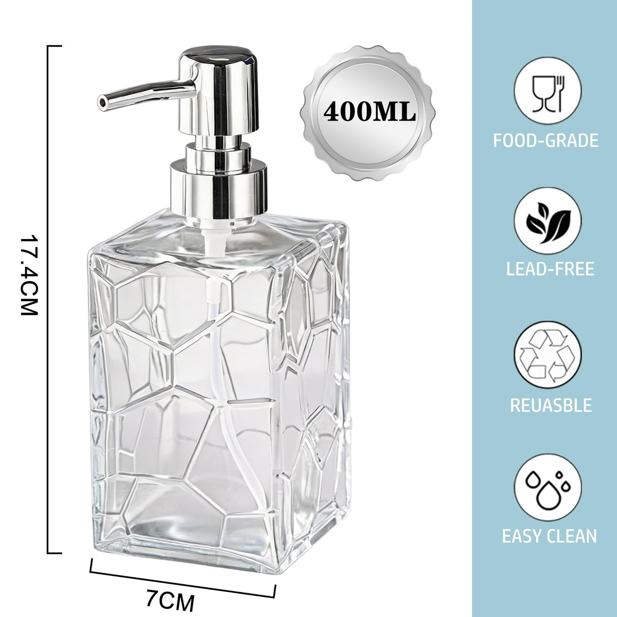 GKSCXEXE 400ml Square Soap Dispenser Bathroom, Glass Hand Wash Dispenser