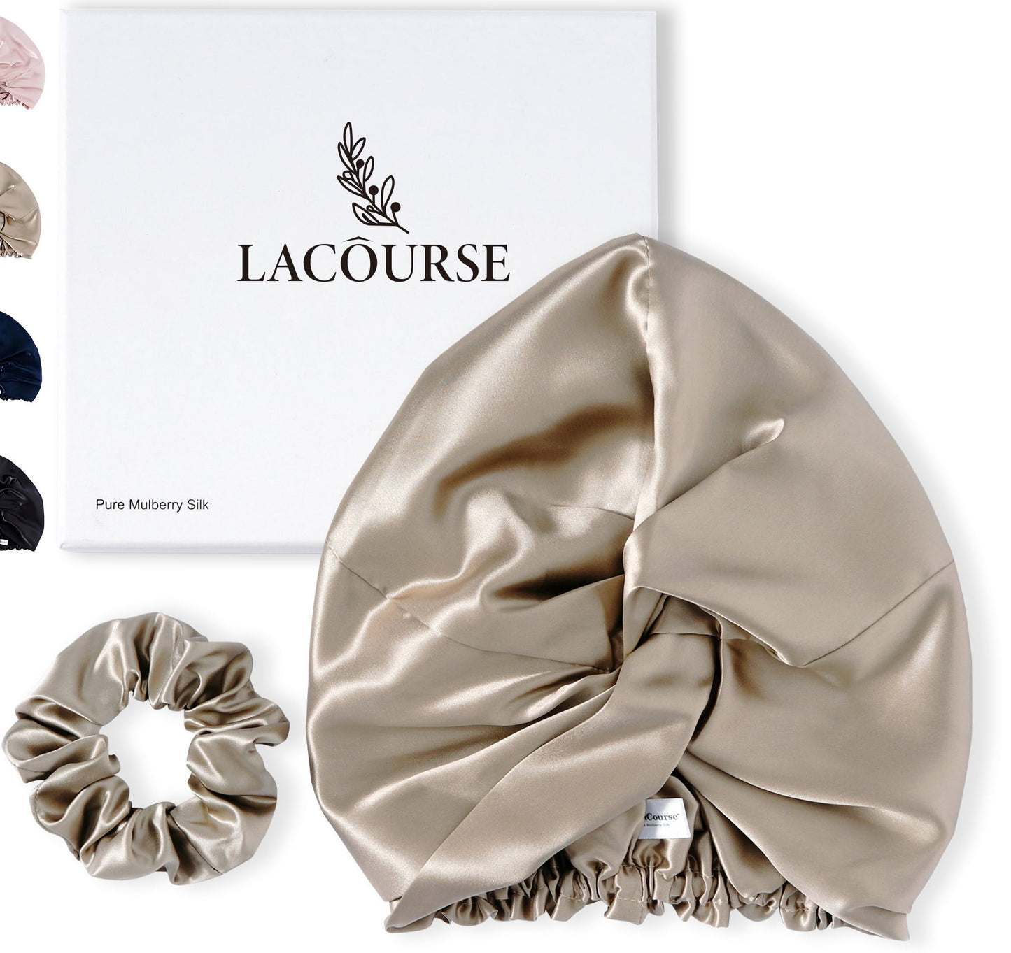 LaCourse 100% Genuine 22Momme Silk Bonnet for Sleeping, Double-Layered Mulberry Silk Hair Wrap with Premium Elastic Stay on Head. (One Size,Caramel)