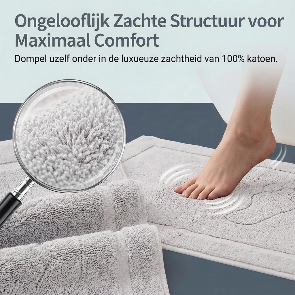 Komfortec Bath Mat 2 pcs,%100 Coton & 800 g/m², Washable, Absorbent, Quick Drying, 50 x 80 cm, White