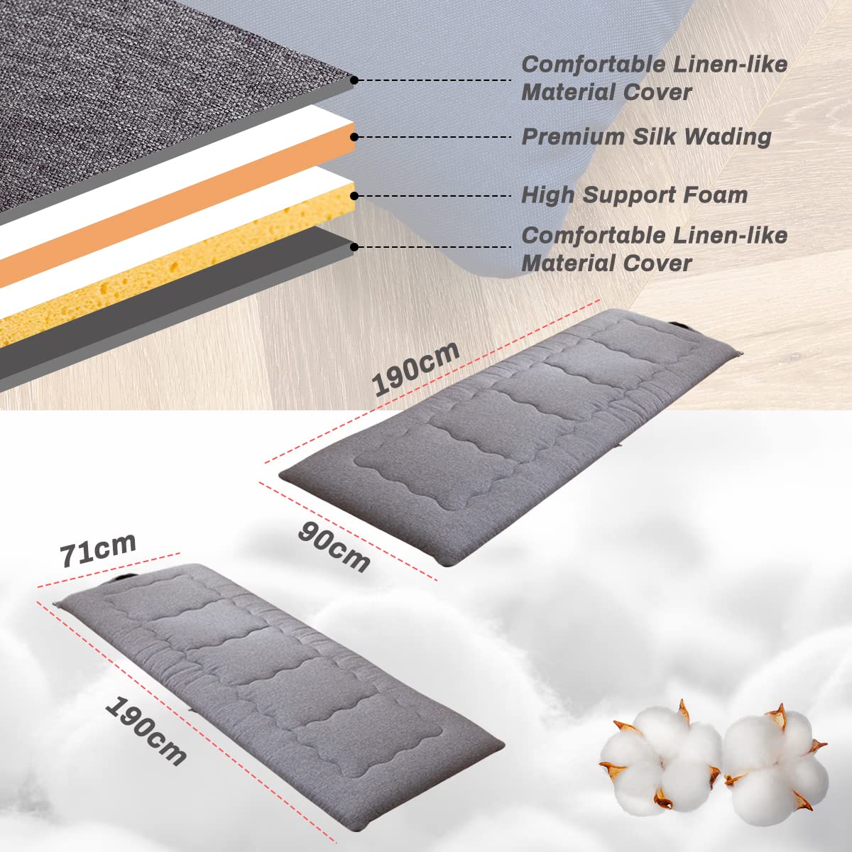 MAXYOYO Portable Foldable Futon Mattress, Hypoallergenic Fabric and High-Density Foam Mattress Pad with Handle and Zipper for Outdoor Indoor Camping