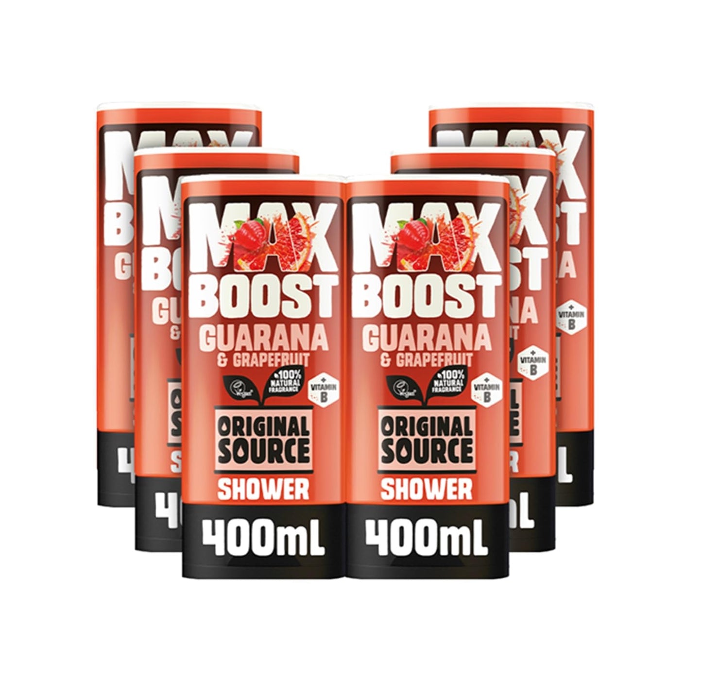 Original Source MAX BOOST Guarana & Grapefruit Shower Gel with 100% Natural Fragrance, Vegan Shower Gel, Paraben Free Body Shower Wash, Multipack of 6