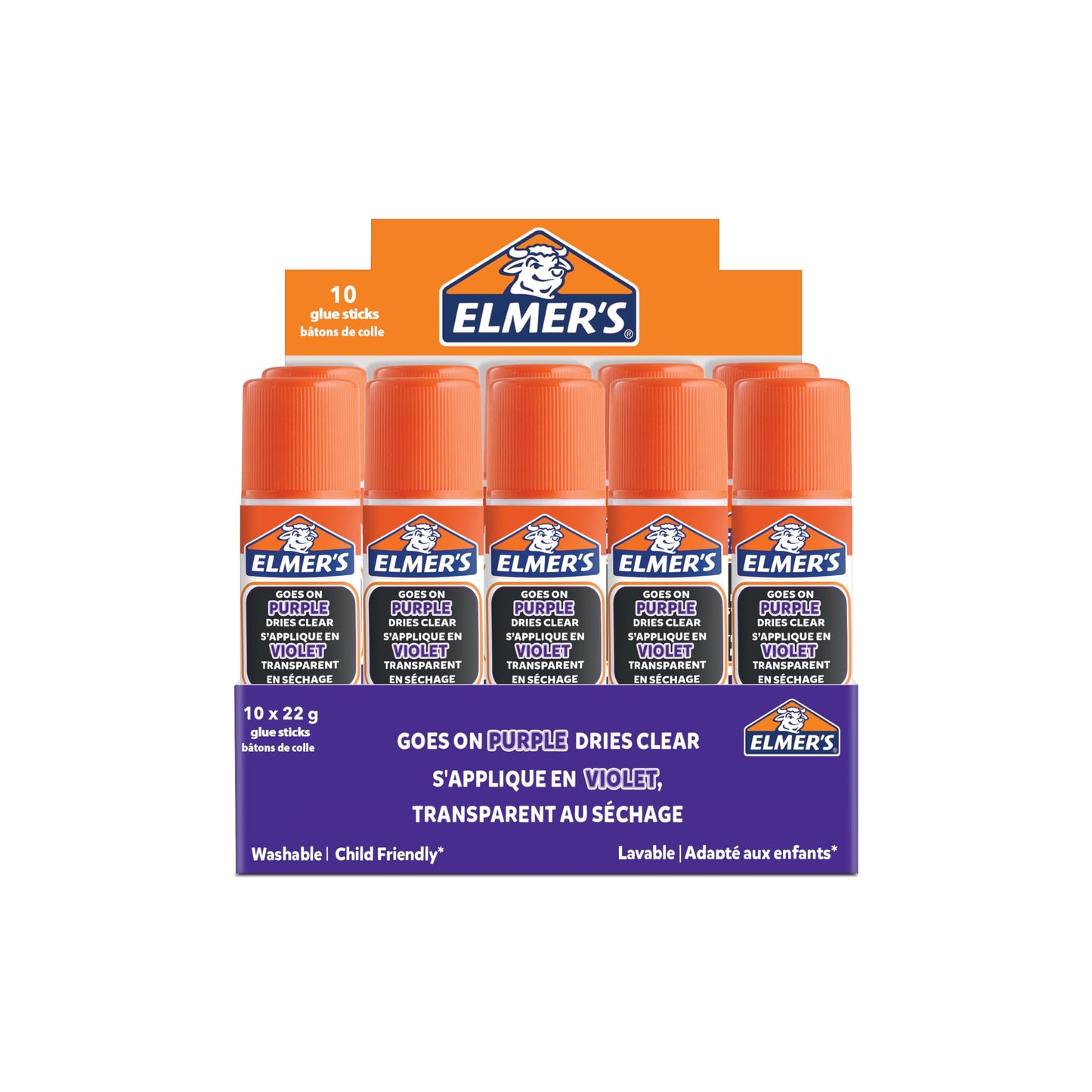 Elmer's Disappearing Purple Glue Sticks | Dries Clear | Great for Schools & Crafting | Washable & Child-Friendly | 22g | 10 Count