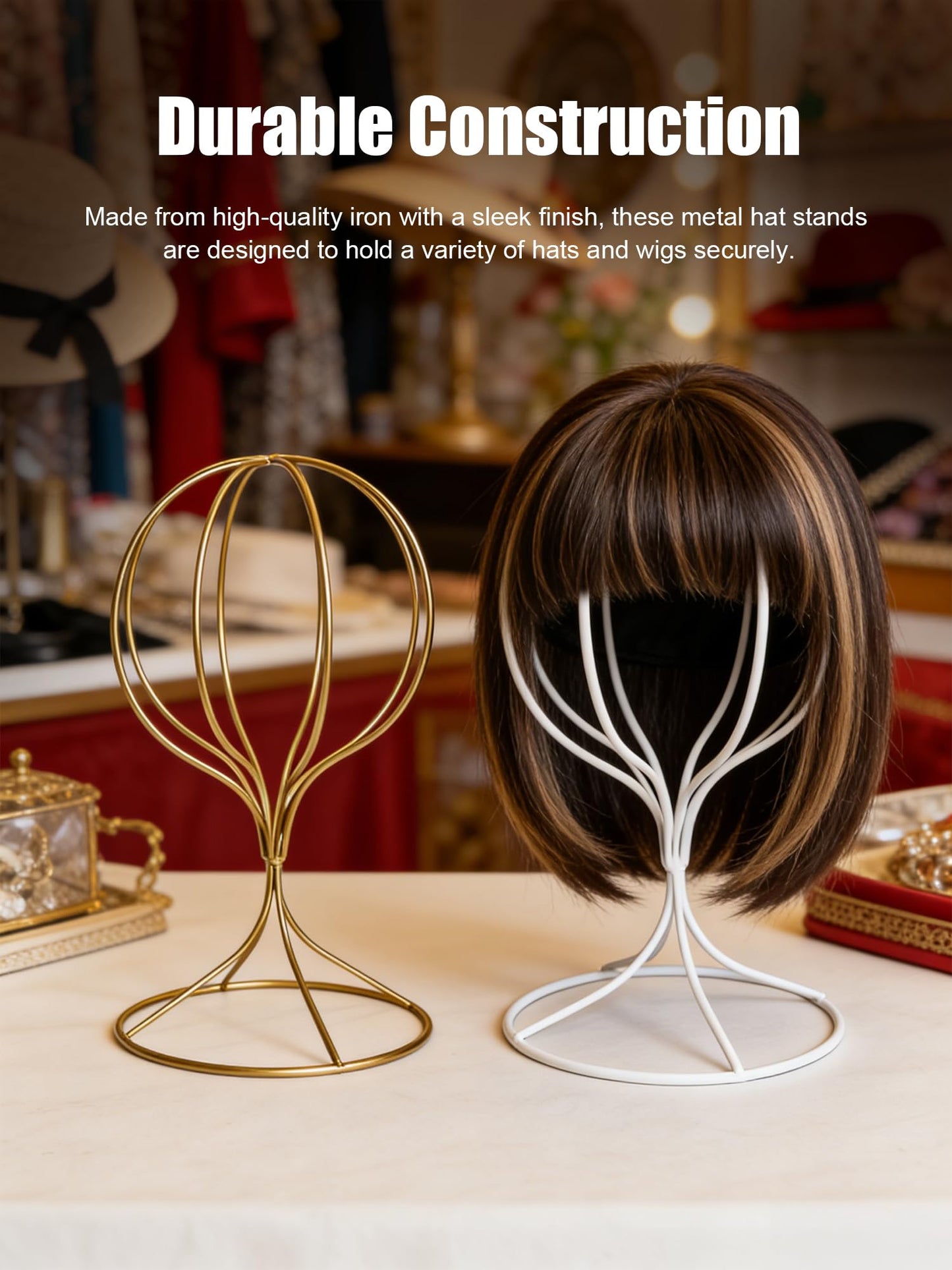 TINGSING Metal Hat Stand 10.6'' Gold Iron Wire Hat Display Stands