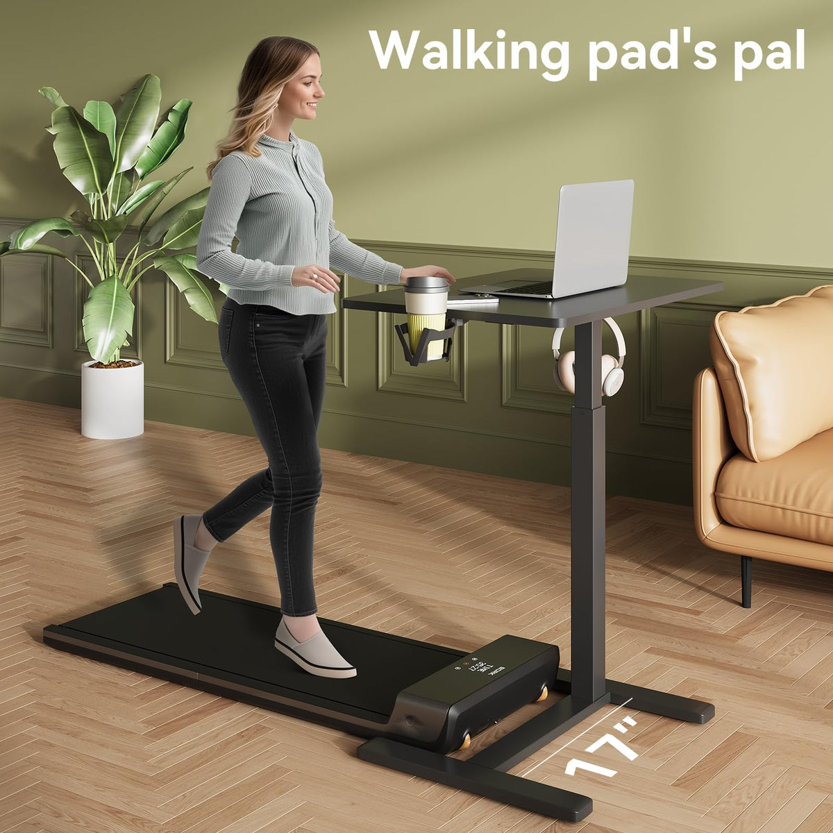 Gamork Mobile Standing Desk on Wheels, Pneumatic Height Adjustable, Black