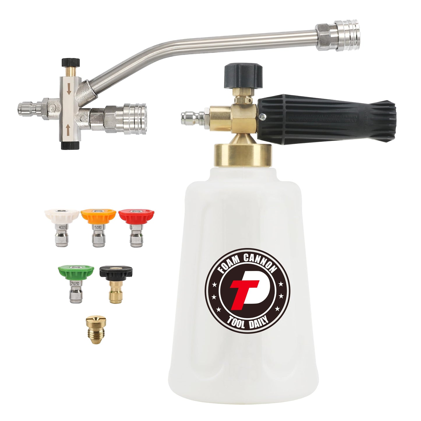 Tool Daily Foam Cannon for Pressure Washer with Double Tip Attachment, Dual Lance Wide Mouth Soap Cannon, 5 Power Washer Sprayer Nozzles, 1/4" Quick
