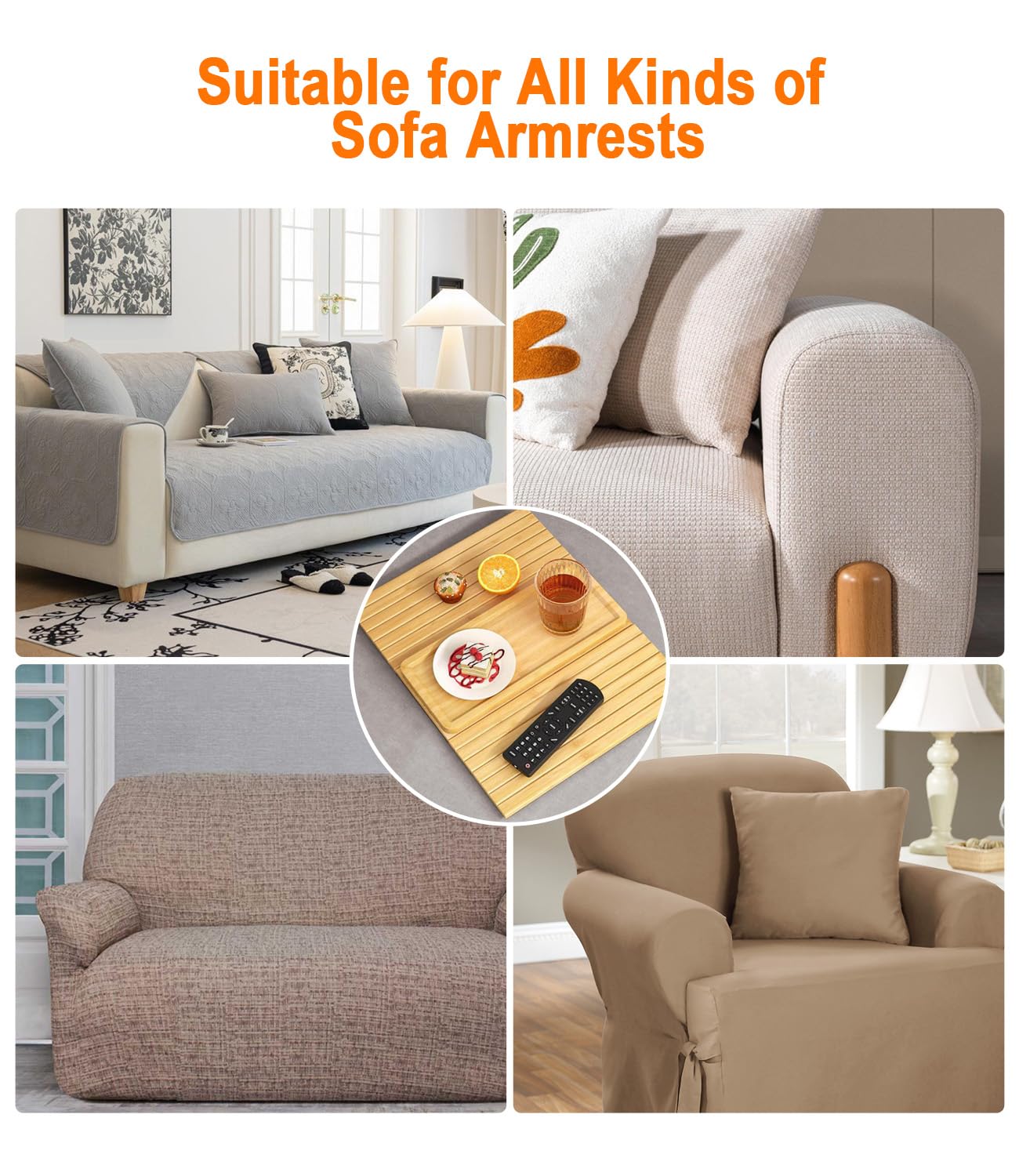 Wooden Sofa Arm Tray Table: Foldable Sofa Armrest Tray Anti-Slip Design
