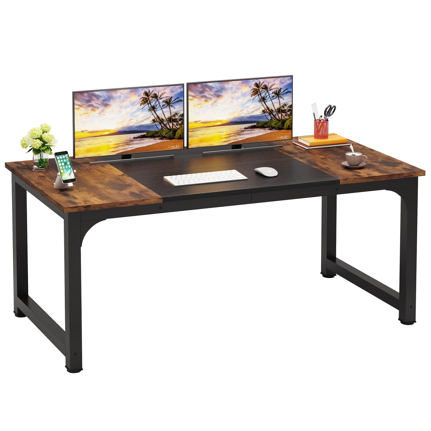 LITTLE TREE 63 Inch Large Executive Office Desk, Simple Computer Workstation with 31.5 inch Extra Wide Desktop for Home Office