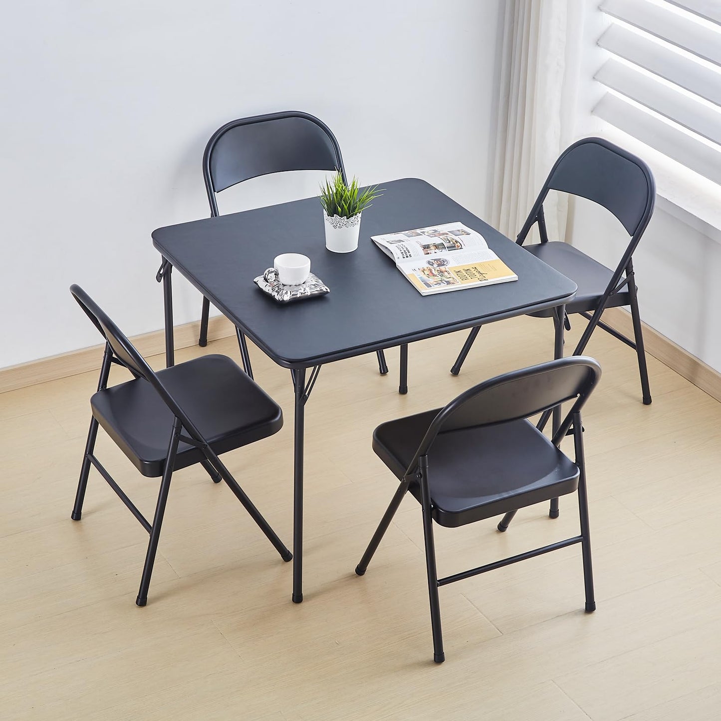 BOOSDEN Folding Chair, Foldable Chair, Set of 4, Metal Fold Up Chairs for Home, Office, Dining, Portable and Compact Metal Frame Folding Seat