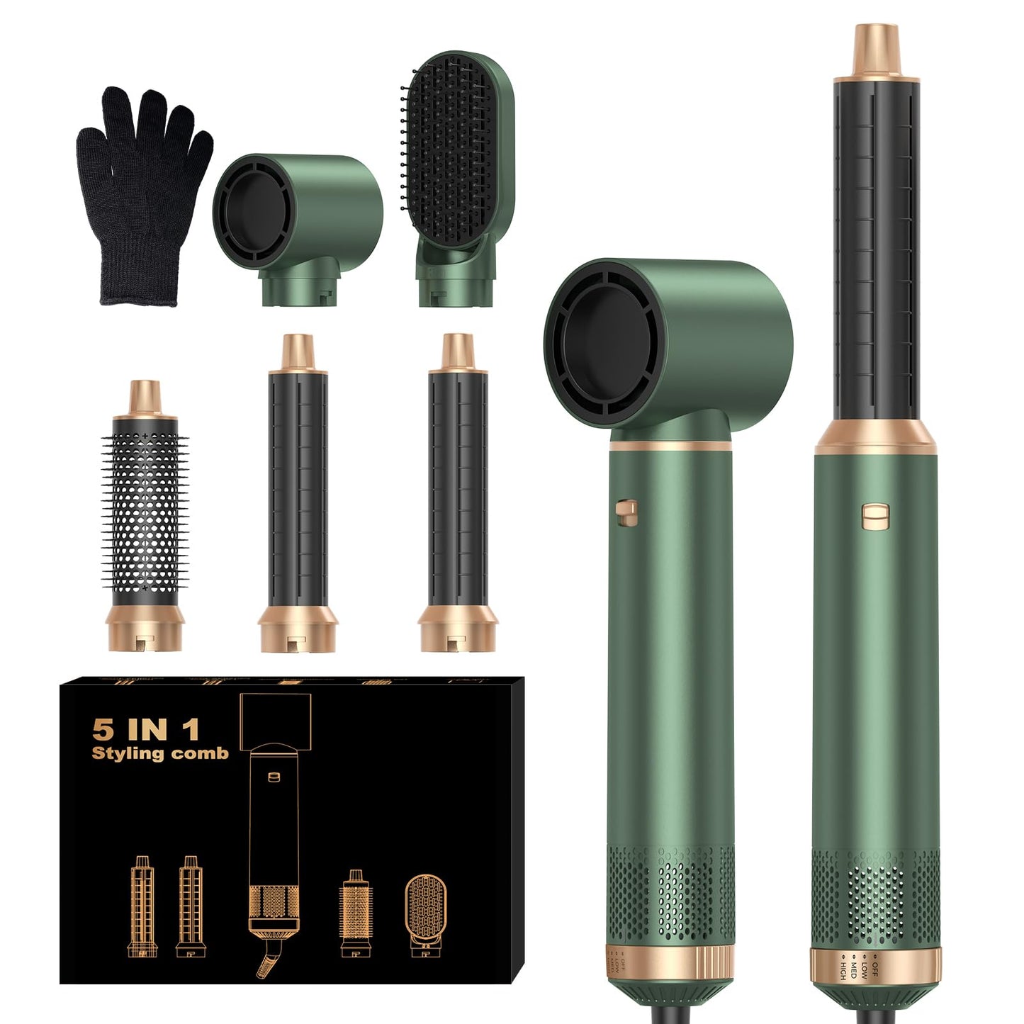 Airbrush 5 in 1 Airstyler 5 in 1 Hair Styler Multi-Blow Dryer Brush Set with Curl, Straighten, Wavy, Smooth, Magic Styler for All Hair Types and