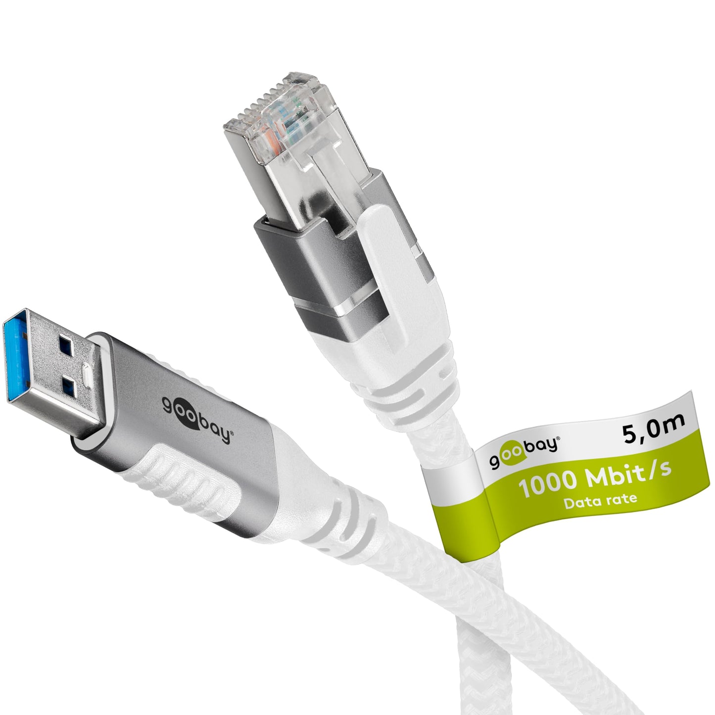 Goobay 5m USB to Ethernet Cable - CAT 6, 1 Gbit/s, Compatible with Laptop, Tablet, PC, Router-74161