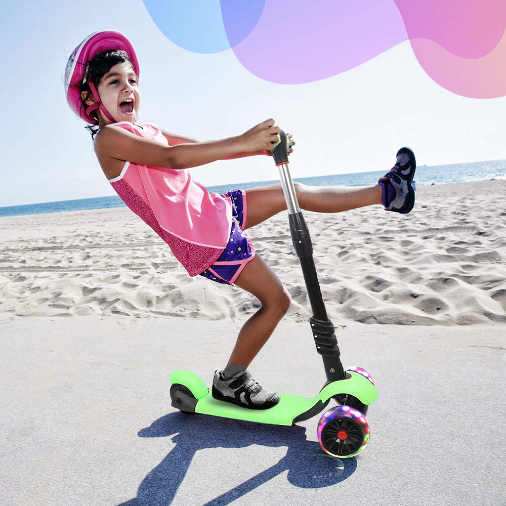 YOLEO Kids Three Wheel Kick Scooter with Removable Seat, LED Flashing Wheels, Height Adjustable, 3-in-1 Lightweight Children's Scooter Boys and Girls