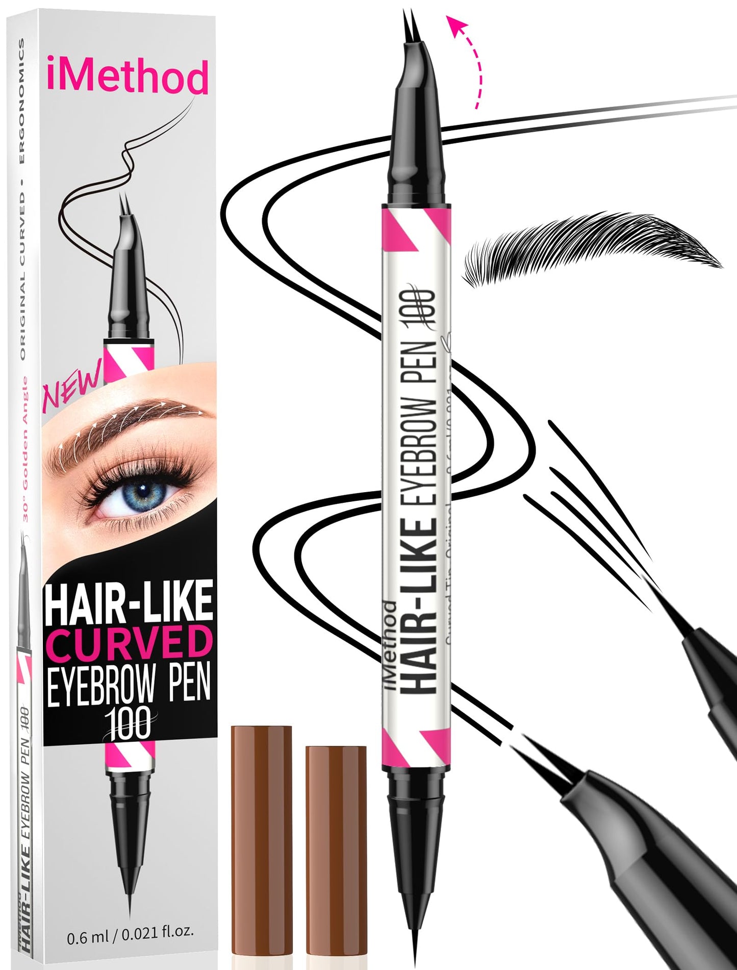 iMethod Curved Eyebrow Pen - 2-in-1 Dual-Ended Eyebrow Pencil with Curved Tip and Precise Brush-Tip, Microblading Eyebrow Pen for Natural Hair-Like