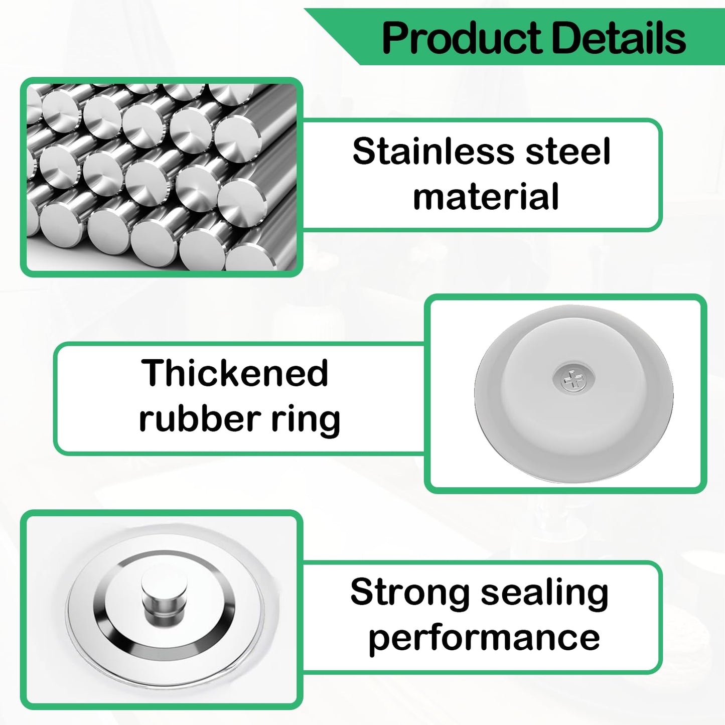 2PCS Universal Bath Plug, 40-45mm Bath Plug Replacement, Bathroom Sink Plugs, Sink Stopper, Stainless Steel Bathtub Plugs, Sinks Plugs for Kitchen