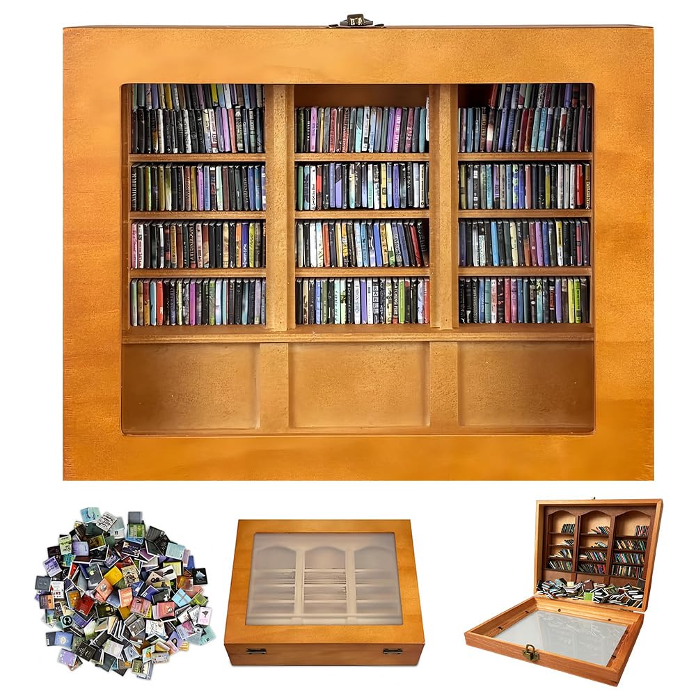 HIULLEN Anxiety Bookshelf Shake Away Your Anxiety, Anxiety Mini Bookshelf, Miniature Book Display Shelf With 300Pcs Mini Books