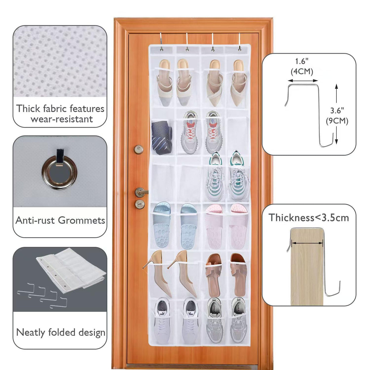 ManGotree Over Door Shoe Organiser 24 Mesh Pockets Hanging Shoe Storage