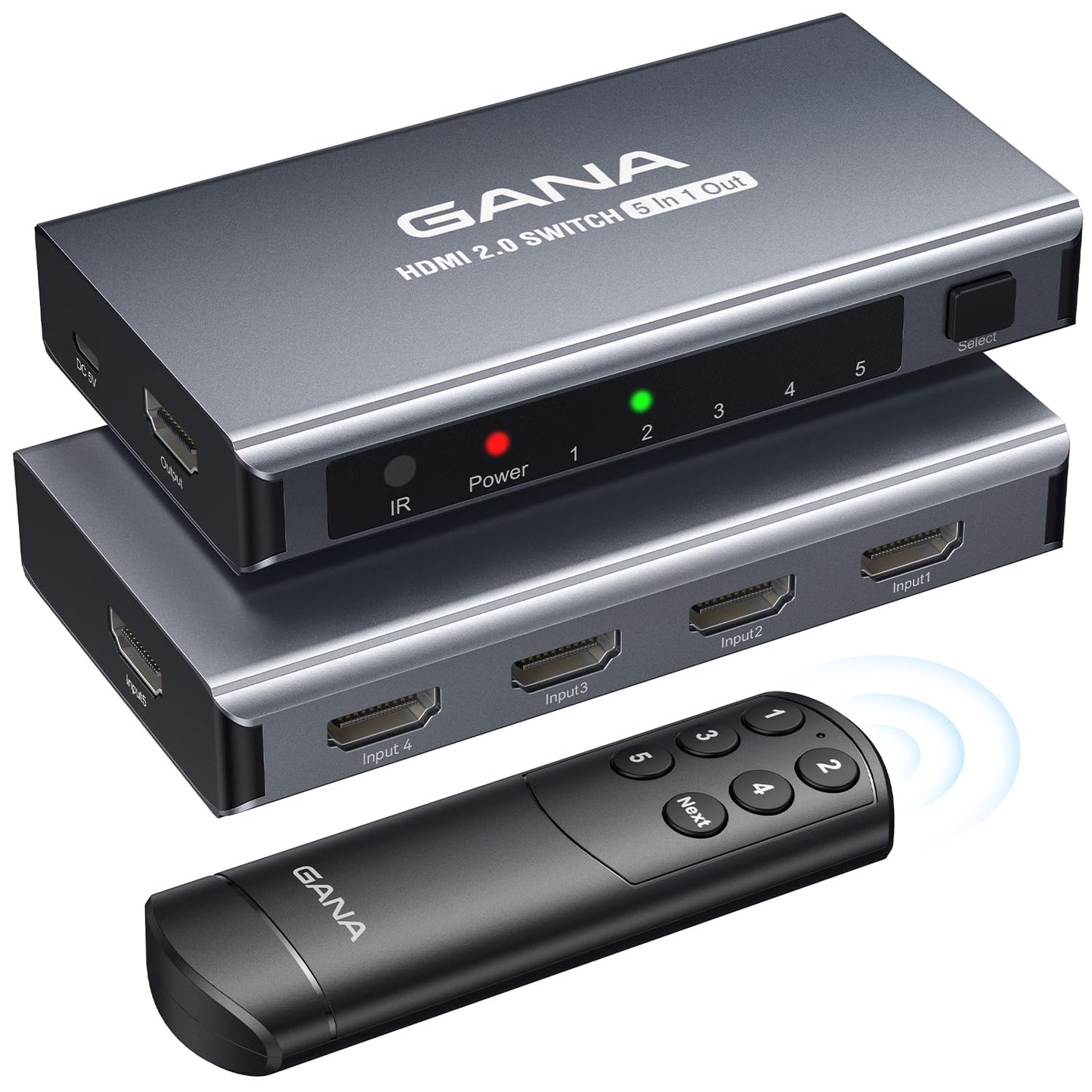 GANA 5 in 1 HDMI Switch Output 4K@60Hz HDMI Splitter with Remote Switch, Compatible with PS5/4, Xbox, Nintendo Switch, Roku, TV, Fire Stick