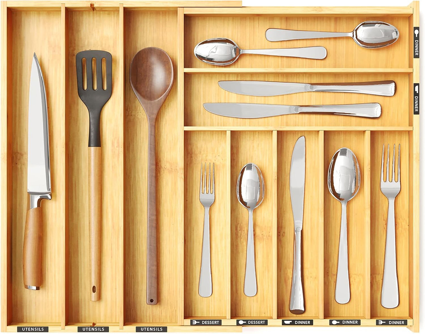 SpaceAid Bamboo Silverware Drawer Organizer (Natural, 10 Slots) New but open, scruffy box