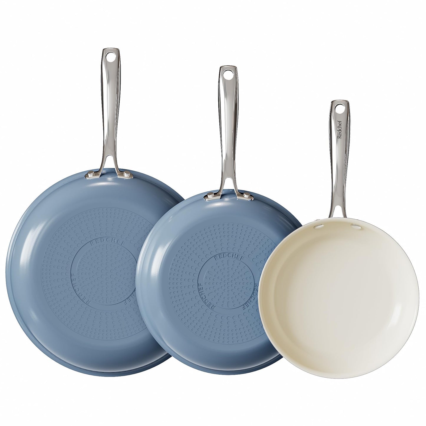 Redchef Non Stick Ceramic Frying Pan Set, 20 24 28cm Non Toxic Pans for Cooking, 8" 9.5" 11" Skillet Set, No PFAS & PTFE & PFOA with Stainless Steel