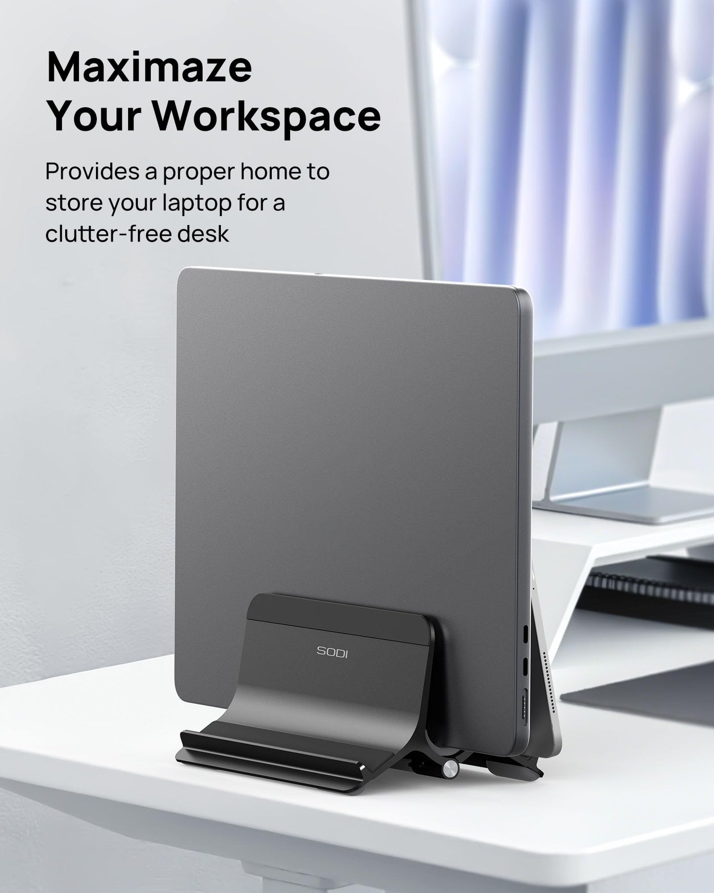 SODI Vertical Laptop Stand Holder for Desk, Automatic Adjustable Multi-Device Organizer, Aluminum Laptop Holder Vertical Compatible with MacBook Pro